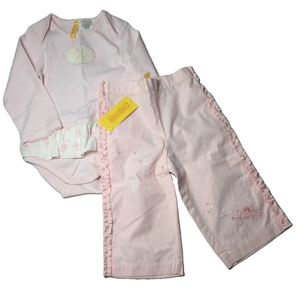 Vintage 2004 Gymboree Pink Angelcore Ruffle Pant & Bodysuit Set 18-24 M